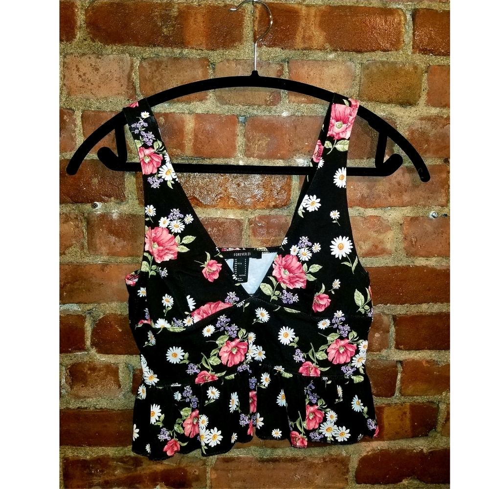 Black w/ Floral Print Crop Top, Forever 21, Sm